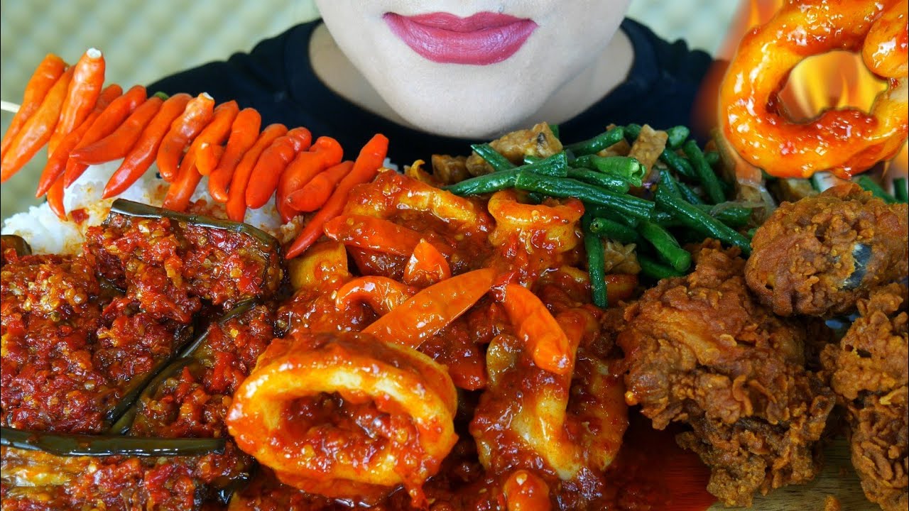 ASMR CUMI SAUS PADANG, AYAM GORENG CRISPY PEDAS, TERONG BALADO | ASMR MUKBANG INDONESIA