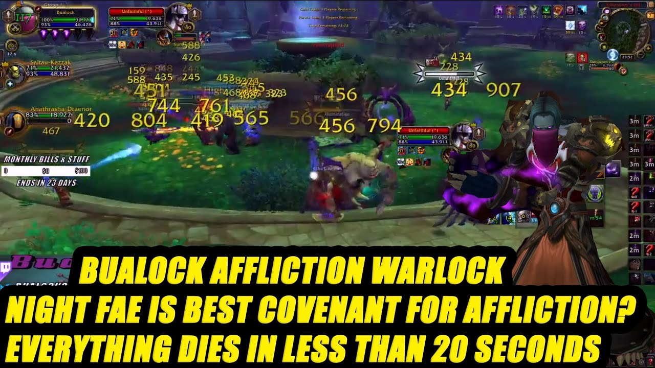 BuaLock Rank 1 Affliction Warlock - 3v3 Arenas - Pre Season Shadowlands 9.0.2 - Night Fae is BEST!
