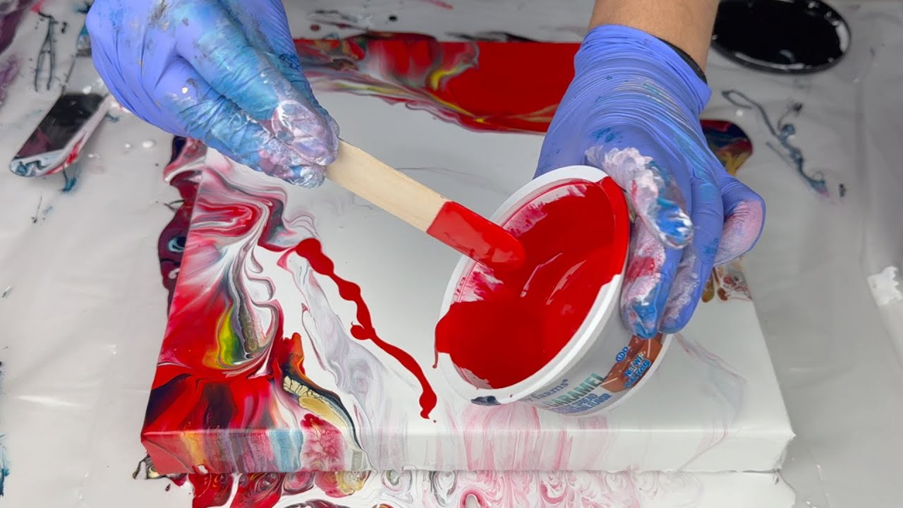 Fiery Red ❤️‍🔥 Fluid Acrylics // Dutch Pour Magic