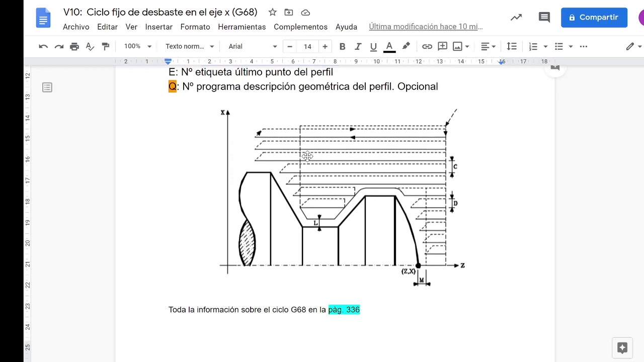 V10 Ciclo fijo de desbaste en el eje X G68