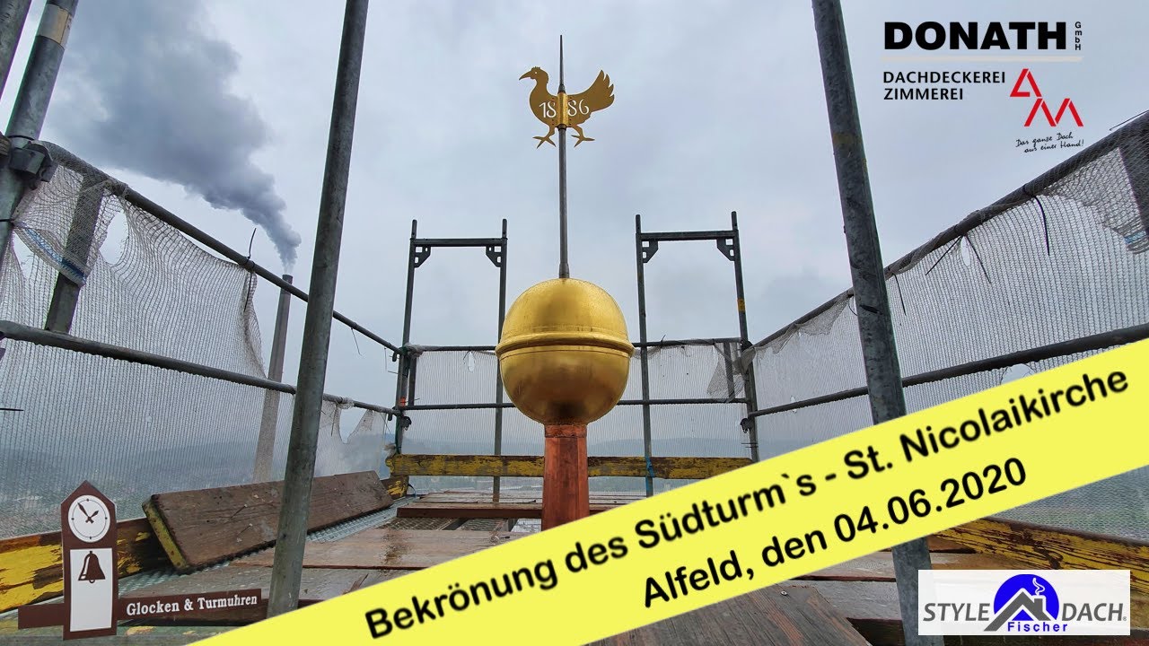 Bekr&ouml;nung S&uuml;dturm - St. Nicolai Kirche zu Alfeld - Altdeutsche Schieferdeckung - Rathscheck