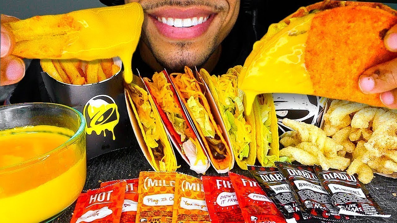 ASMR TACO BELL NACHO CHEESY FRIES CINNAMON TWIST MUKBANG FAST FOOD *SAVAGE EATING* NO TALKING JERRY