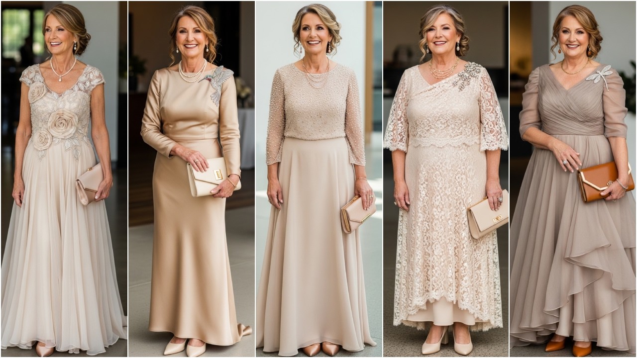 Champagne, Taupe & Neutral Mother of the Bride Gowns | Wedding Dress Ideas for Sophisticated Moms