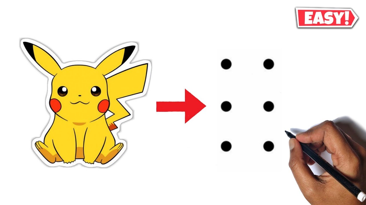Pikachu Drawing (Color) Easy | How To Draw Pikachu From Dots | Pokemon