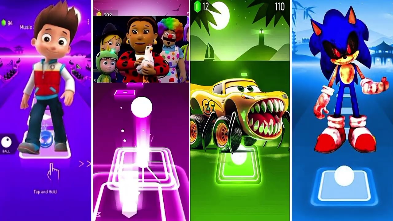 Paw Partrol team Ryder 🆚 Paw Partrol team 🆚 Lighting Mcqueen 🆚Sonic Prime in Tiles hop EDM Rush 