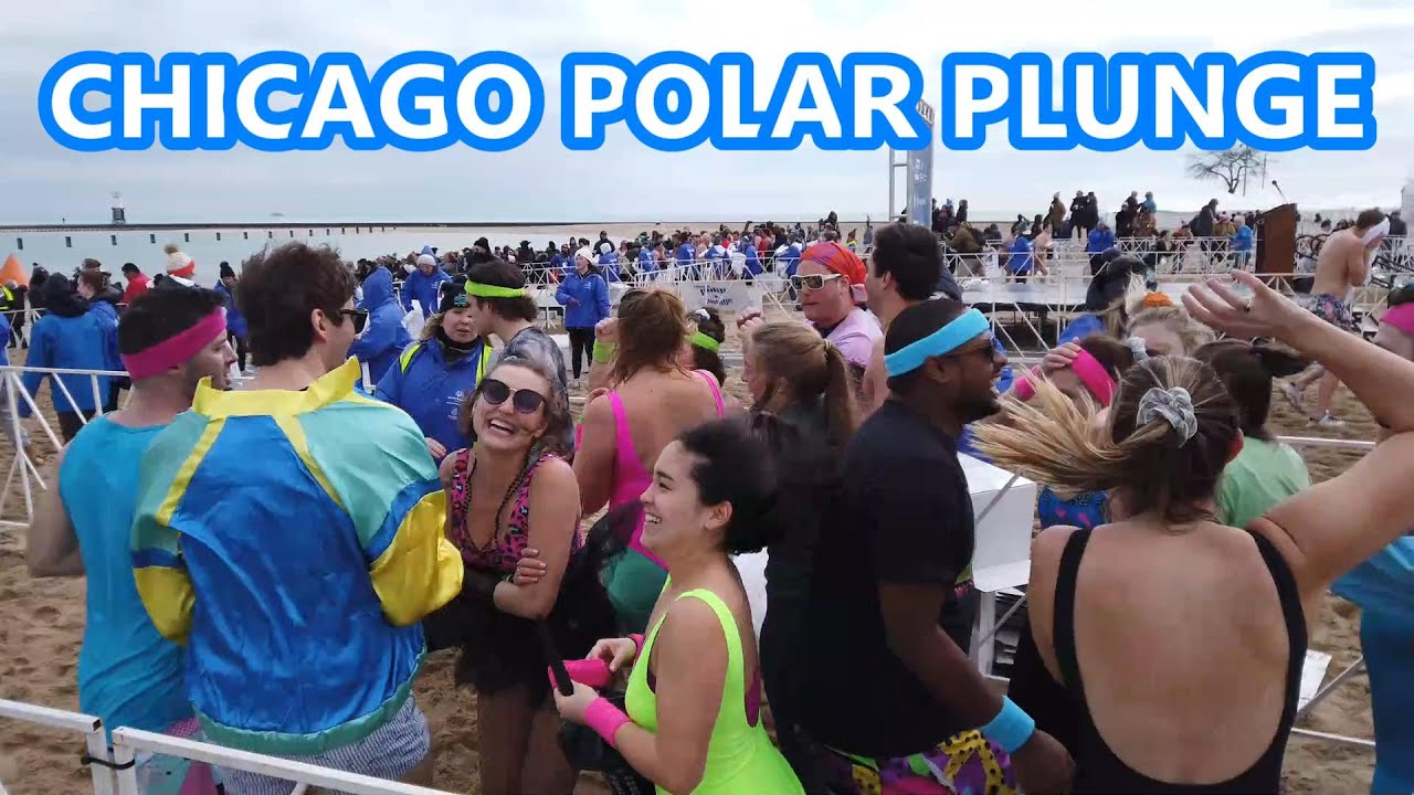 2022 Chicago Polar Plunge In 37F Water - 4K (North Ave Beach, Chicago, IL USA)