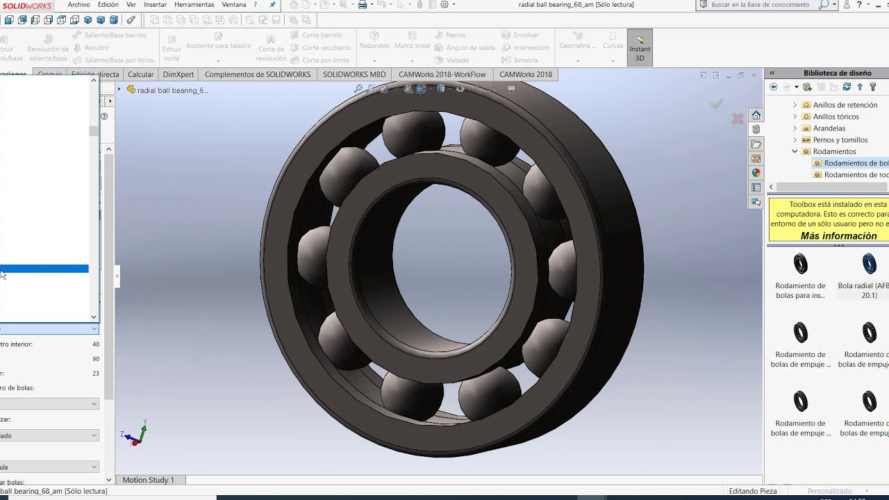 HERRAMIENTAS PARA GENERAR RODAMIENTOS, PERNOS Y ARANDELAS EN SOLIDWORKS