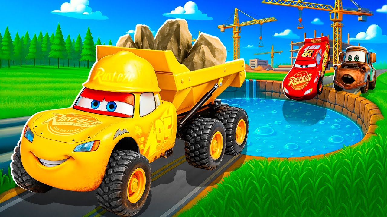 Pixar Cars JUMP into Quarry PIT and TRANSFORM into BUILDERS! McQueen & Mater in BeamNG Drive 🚧