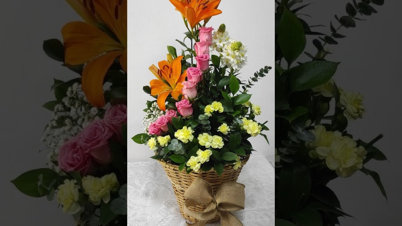 arrangement with lilies and roses