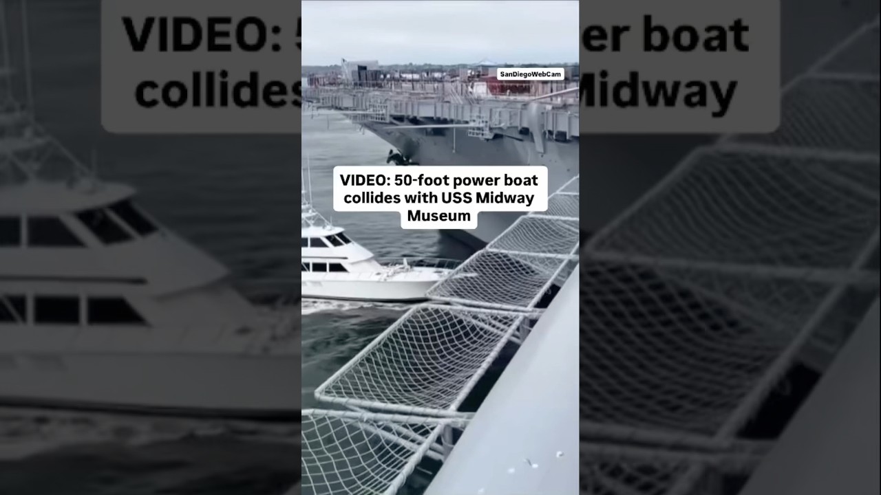 VIDEO: 50-foot power boat collides with USS Midway Museum
