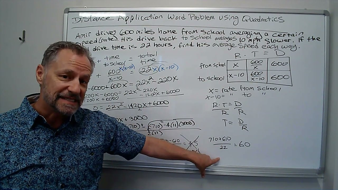 Distance Application Word Problem using Quadratics