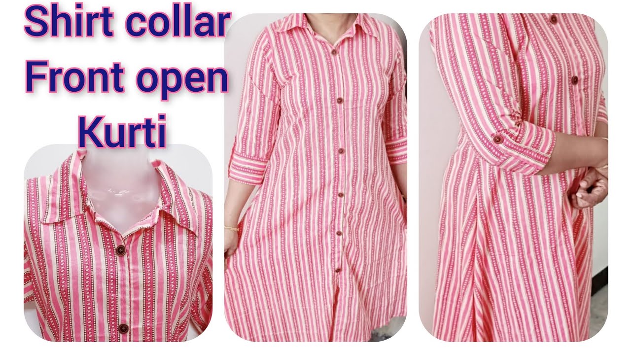 Shirt Collar Front Open Kurti Cutting and Stitching step by step Tutorial