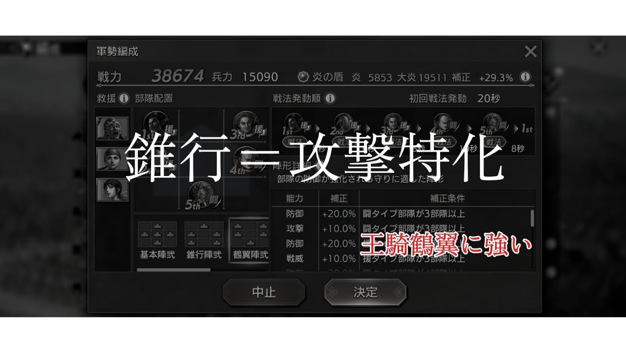 錐行は攻撃特化｜王騎鶴翼に強い理由を解説