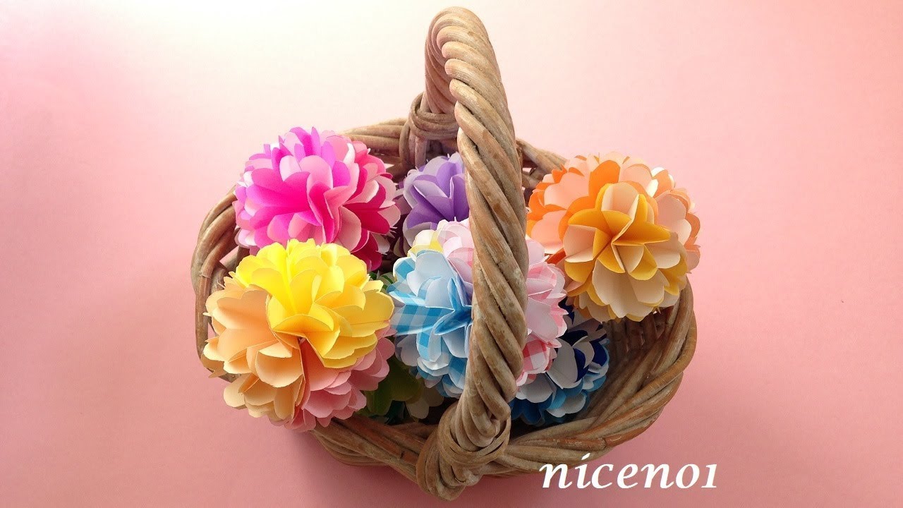 折り紙 花 くす玉 フラワーボール 簡単な作り方 Origami flower kusudama ball tutorial（niceno1）