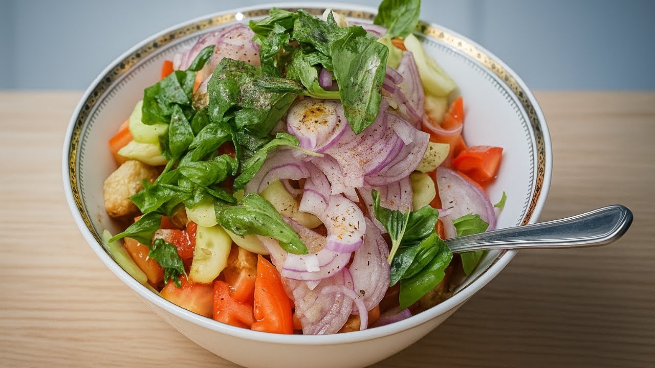 Panzanella Toscana Originale 🌿 Ricetta Fresca e Veloce in 5 Minuti | La miglior cena estiva!