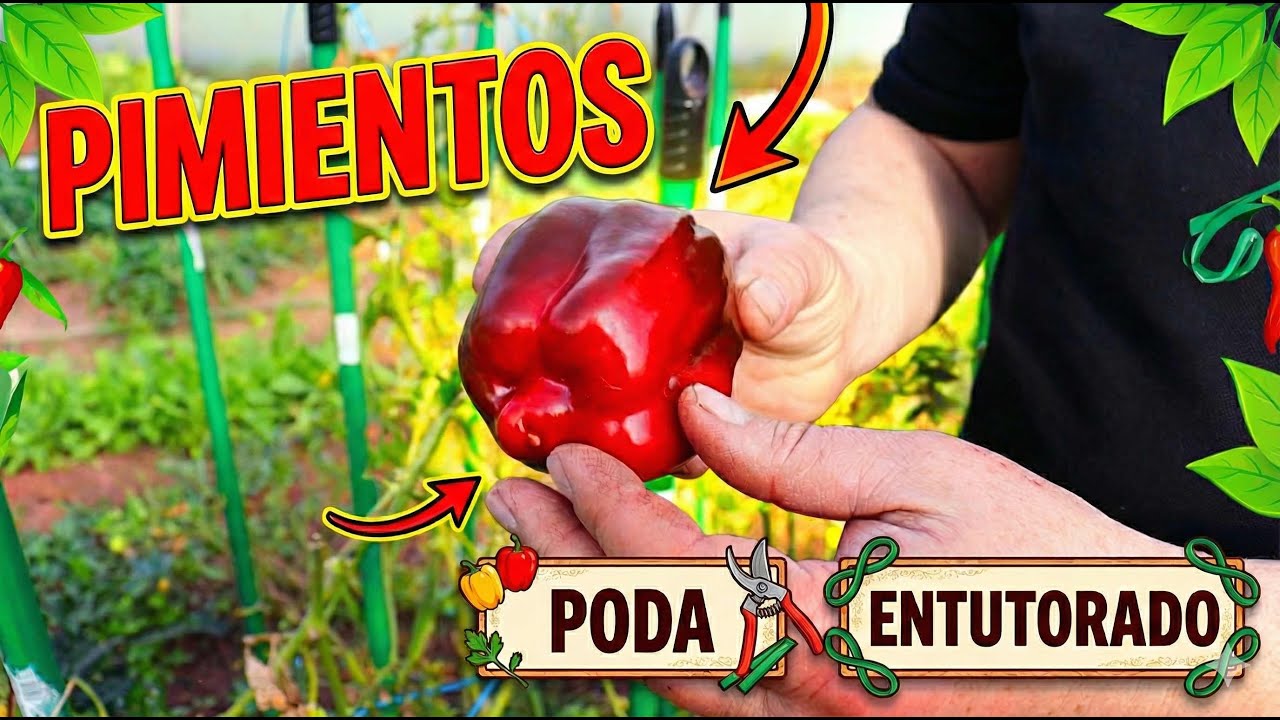 Entutorado y poda de los pimientos en invernadero.