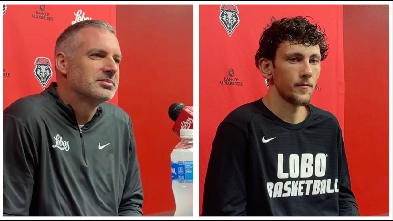 UNM Lobos coach Eric Olen and senior guard Luke Haupt pre-Senior Night game vs. Colorado State
