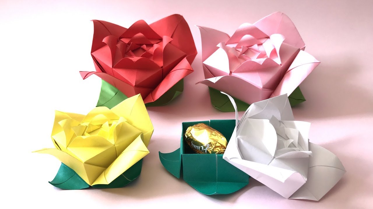 折り紙 バラの花の箱 折り方 Origami rose flower box tutorial（NiceNo1）