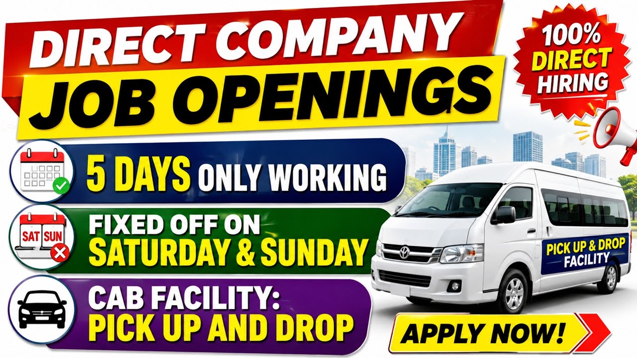 Direct Hiring! 🚨 5 Days Work + Fixed Weekend Off | Transport Provided!