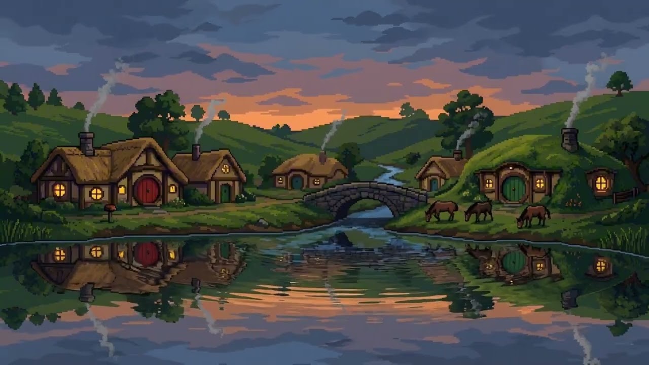 Golden Hour in the Shire: Peaceful Riverside Ambience | Hobbiton Music & Water Sounds