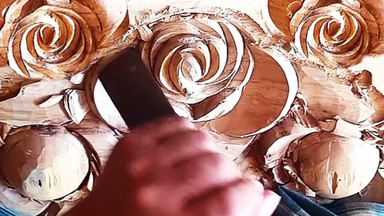 গোলাপ ফুলের নকশা ভিডিও wooden carving design folower