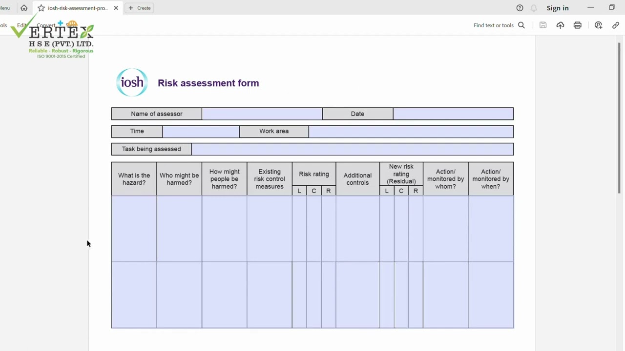 How to conduct IOSH Managing Safely Risk Assessment Form URDU . HINDI