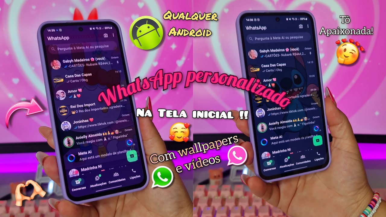 como colocar wallpapers e vídeos fofos na tela inicial do WhatsApp em (QUALQUER ANDROID ) 🔥