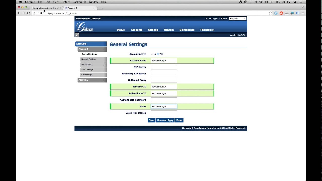 Register SIP phone with RingRoost (GXP1400)