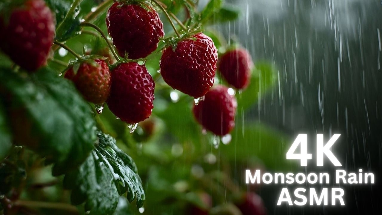 Dark Moody Fruits in Monsoon Rain 🍇🌧️ | Relaxing Rain ASMR | No Copyright 4K