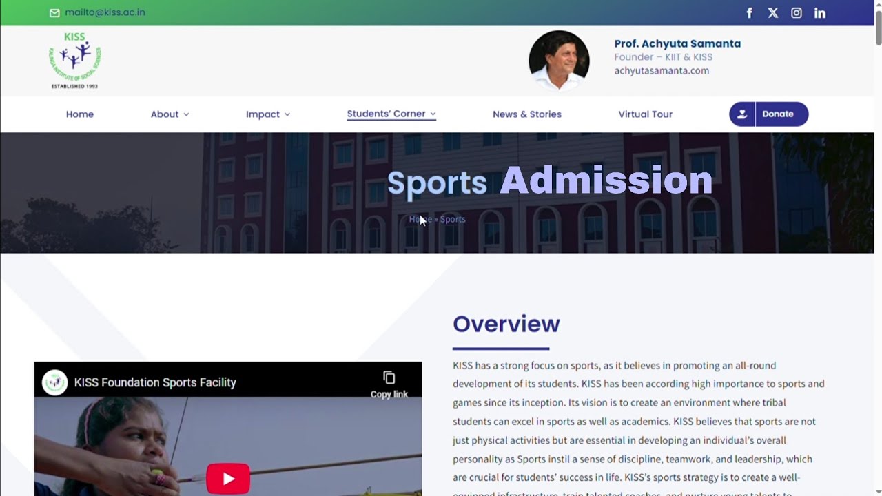 Bhubaneswar Kiss  college Sports Admission