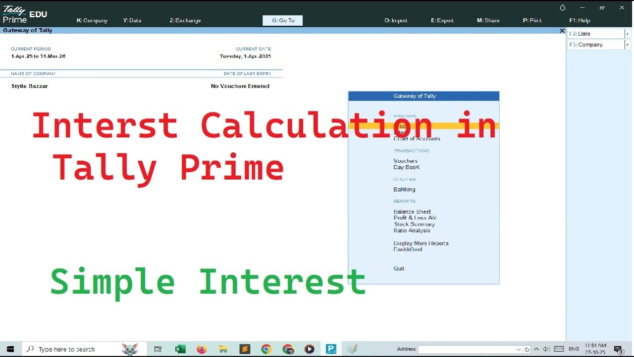 Tally Prime Interest calculation II Simple Interest calculation in Tally Prime