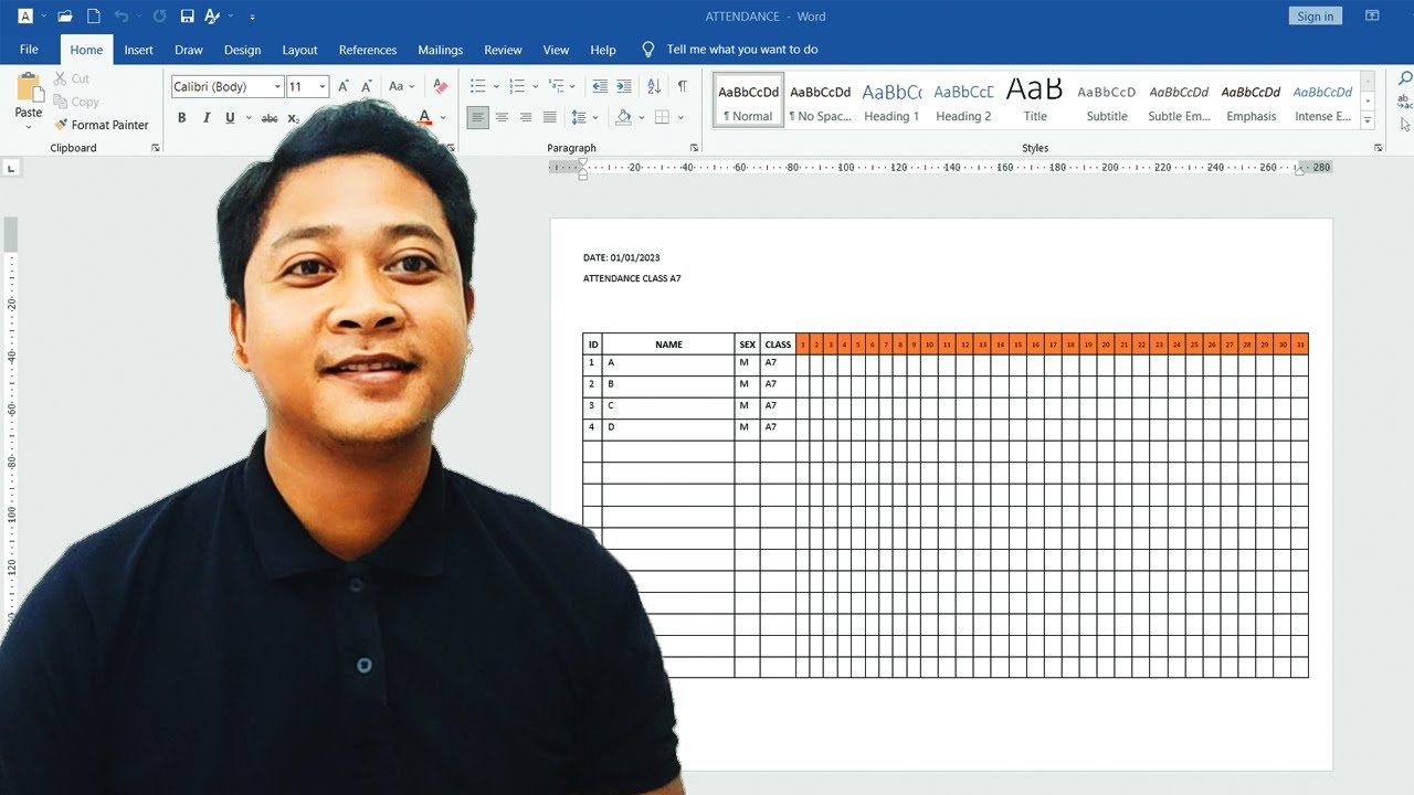 Create form attendance in Microsoft word