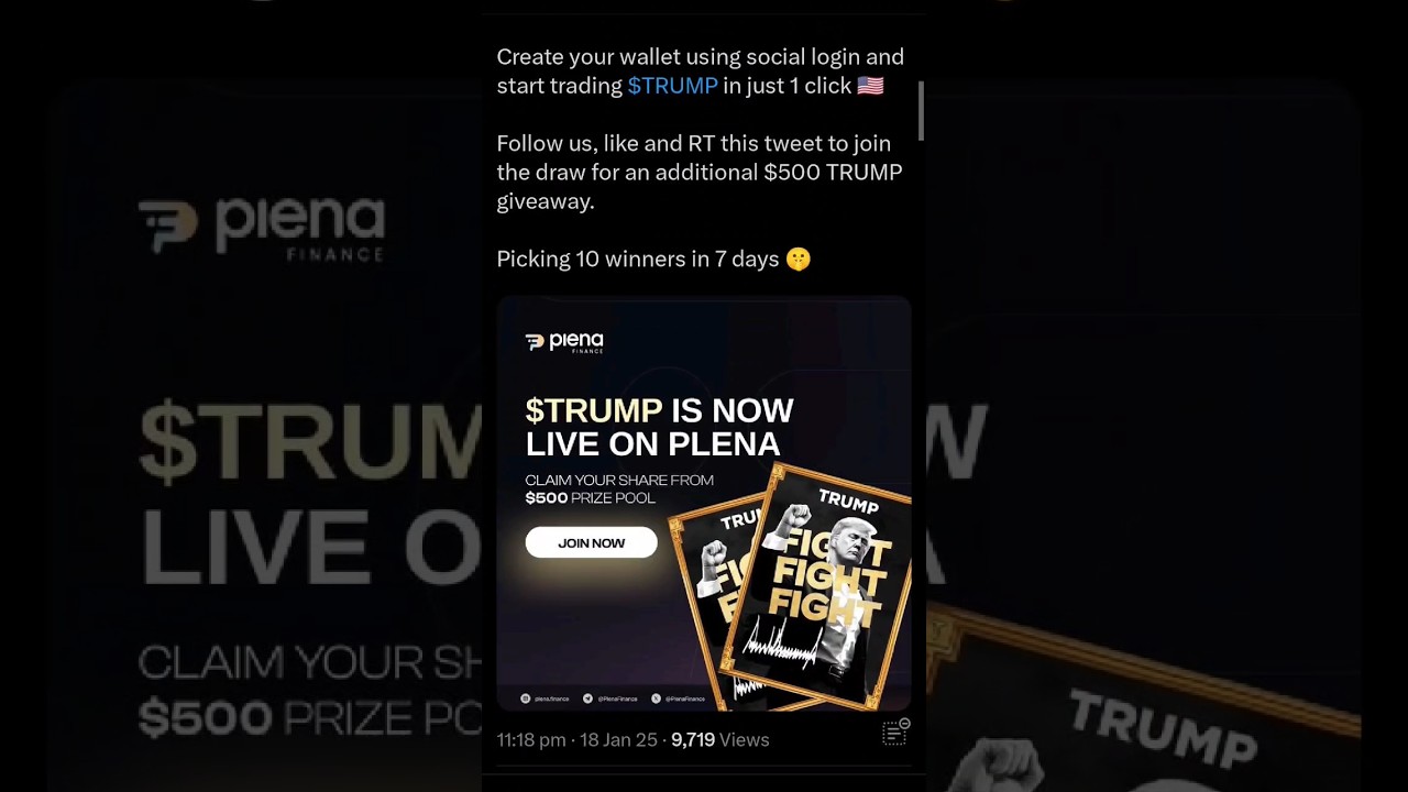 500$ Worth of $TRUMP tokens giveaway on PlenaFinance | Join Plena Giveaway | Official Trump Memecoin
