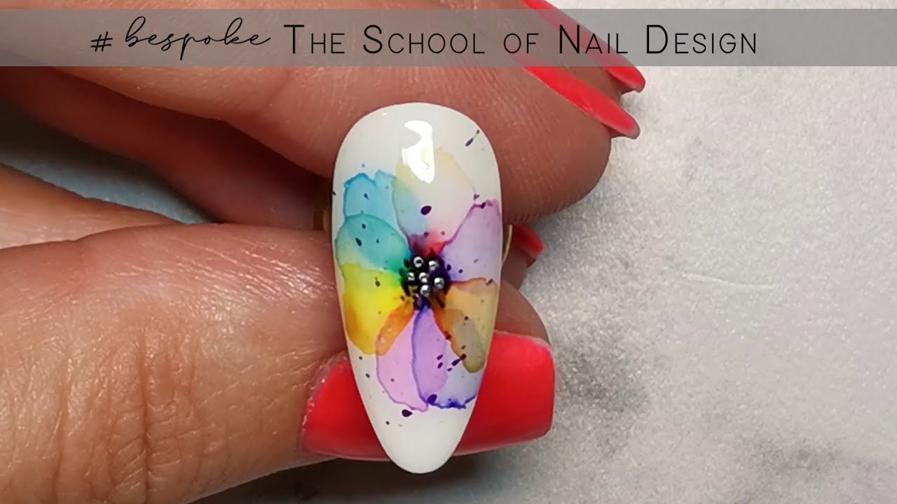 TUTORIAL  I  Watercolor Nail Art -  Rainbow Flower