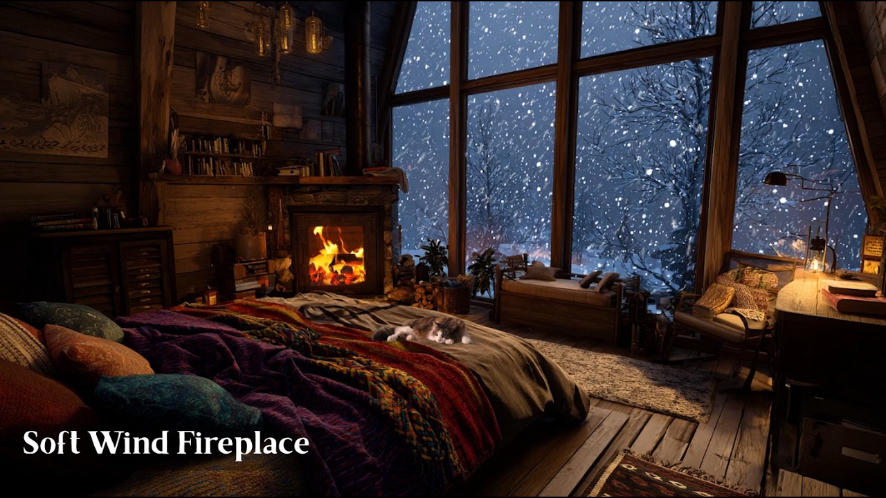 Crackling Fire & Gentle Wind 🌬️🔥 Cozy Nature Sounds for Focus, Study, Meditation and Relaxation