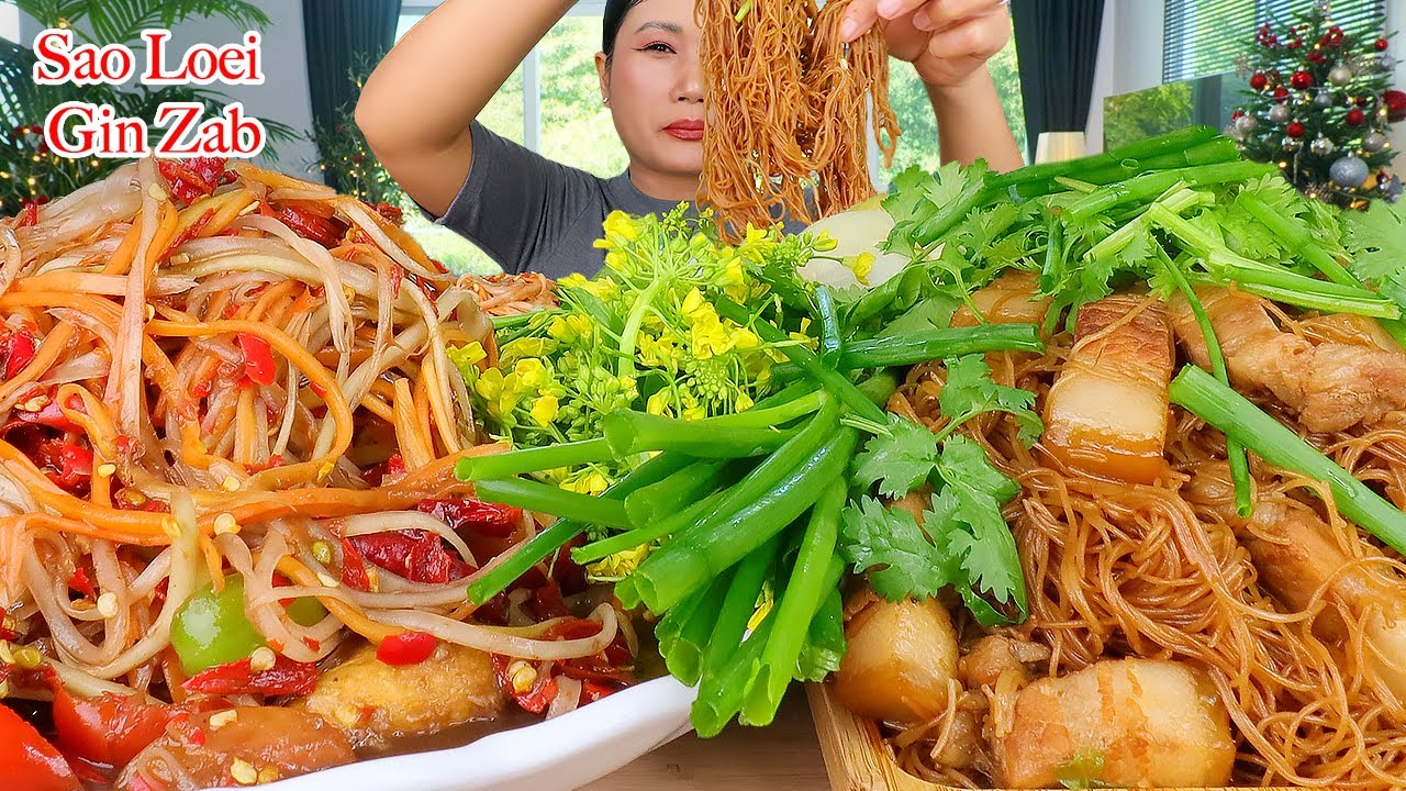 กินส้มตำปลาร้าเผ็ดๆ‼️ผัดหมี่ใส่หมูสามชั้น ผักกวางตุ้งแซ่บๆจ้า