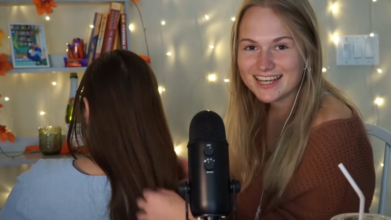ASMR hair play on my mom! | hair brushing and whisper rambles 