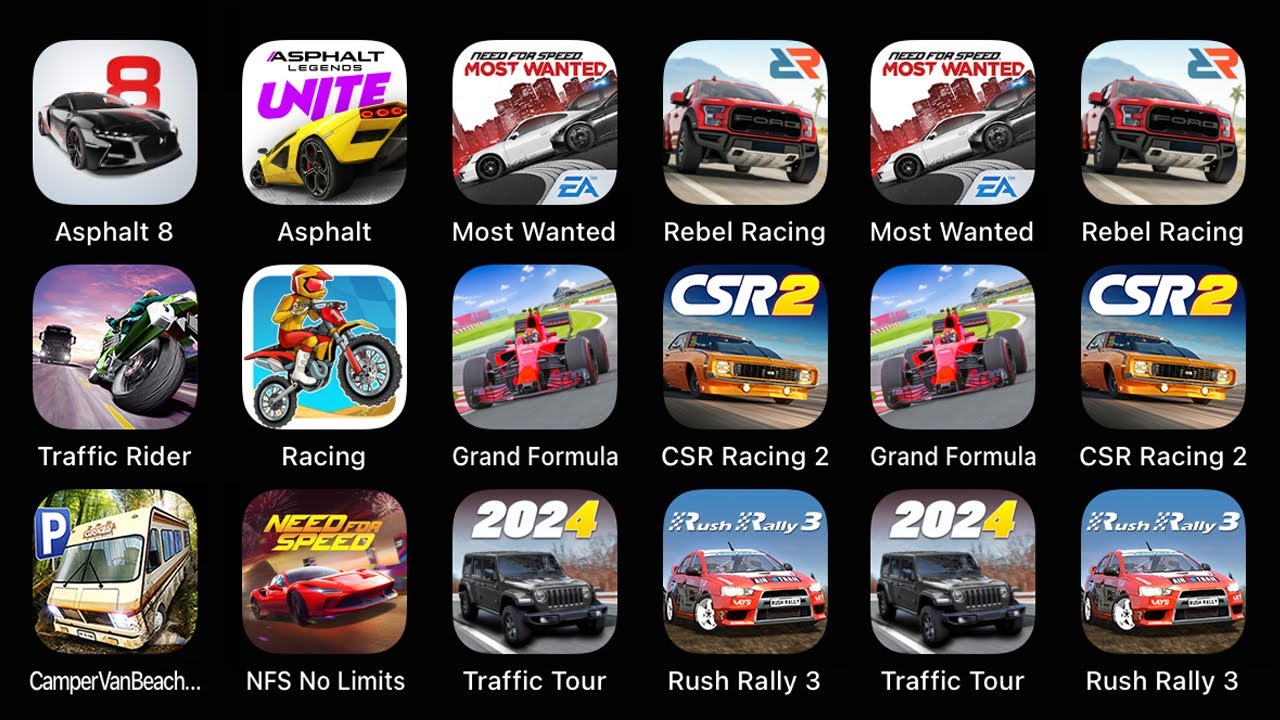RACING ( Asphalt 8 + Asphalt 9 + Most Wanted + Rebel Racing + Traffic Ridder + Racing +...