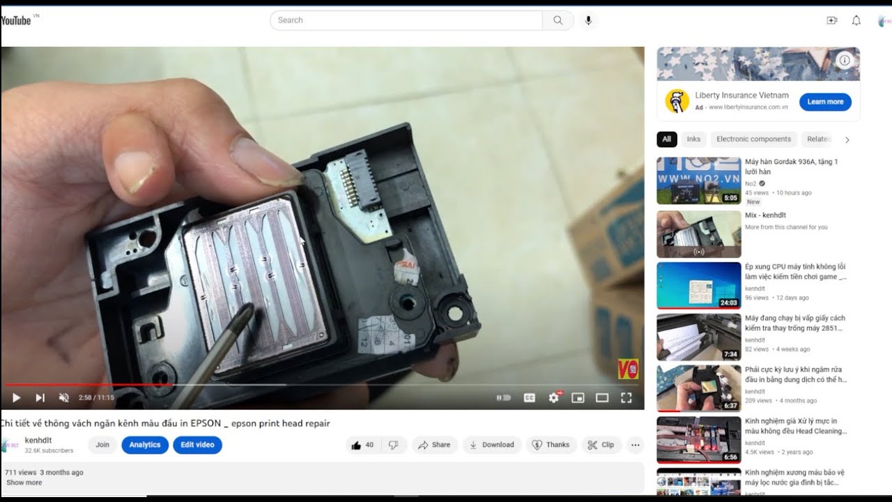 Đầu máy in phun thông màu KHÔNG gắn lại được như ban đầu