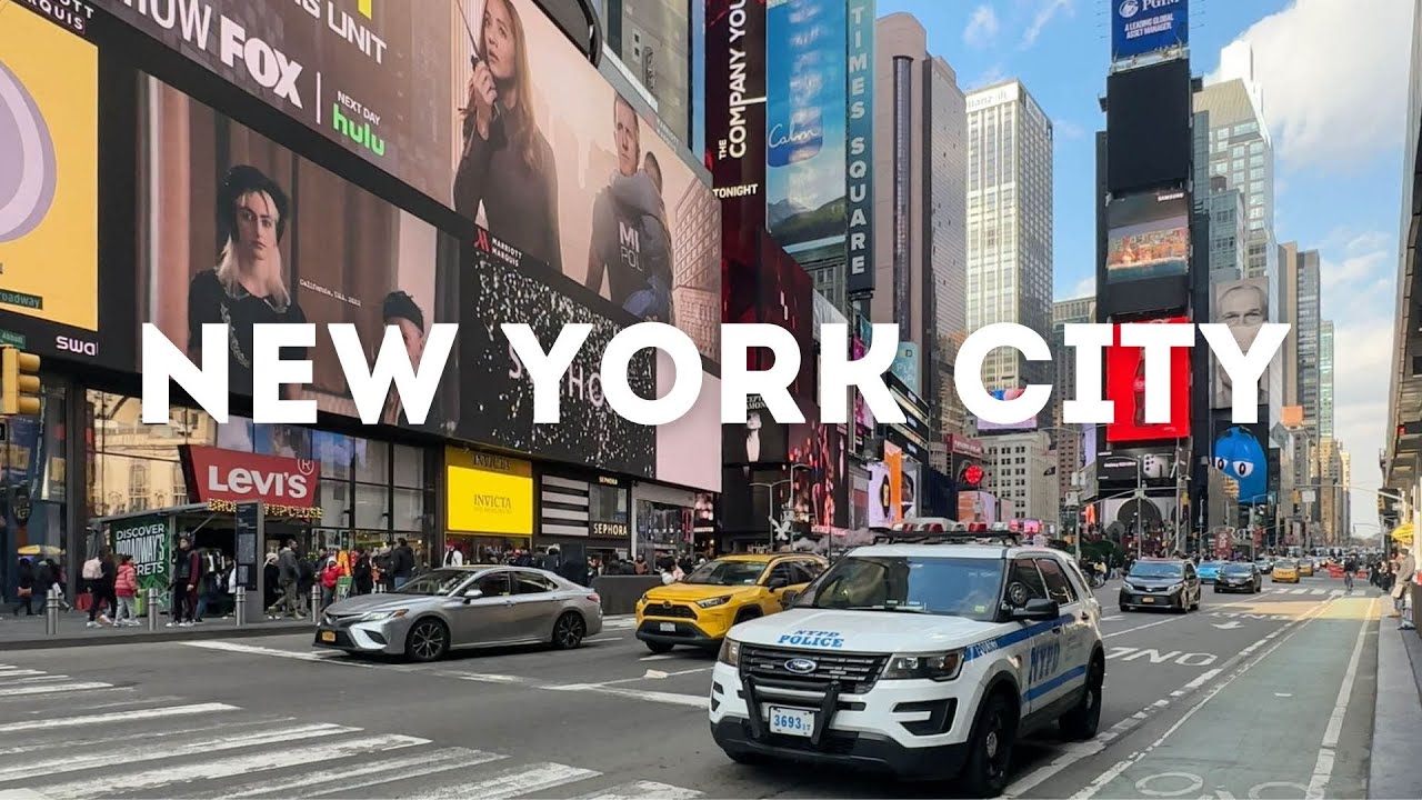 Sunny Sunday Walk to Times Square | New York City Walking Tour | 4K 60fps Manhattan Ambience