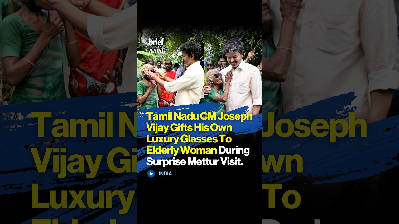 Tamil Nadu CM Joseph Vijay Gifts His Glasses To Elderly Woman During Mettur Visit.