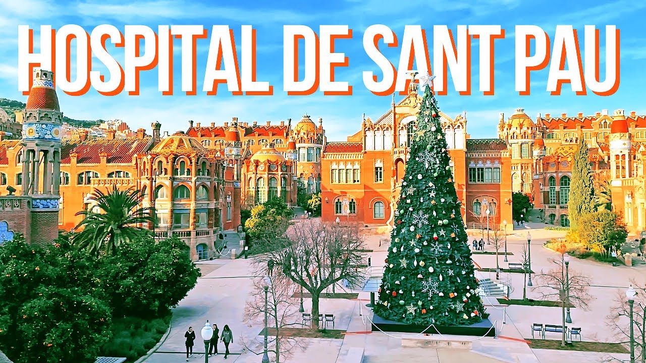 Barcelona 4K. Modernist Architecture of Sant Pau Hospital. Complex Tour Overview
