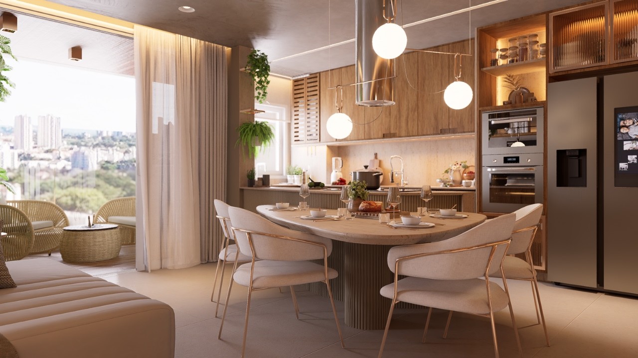 APARTAMENTO com CONCEITO ABERTO 100m&sup2;   ESTILO ORG&Acirc;NICO TOUR 3D