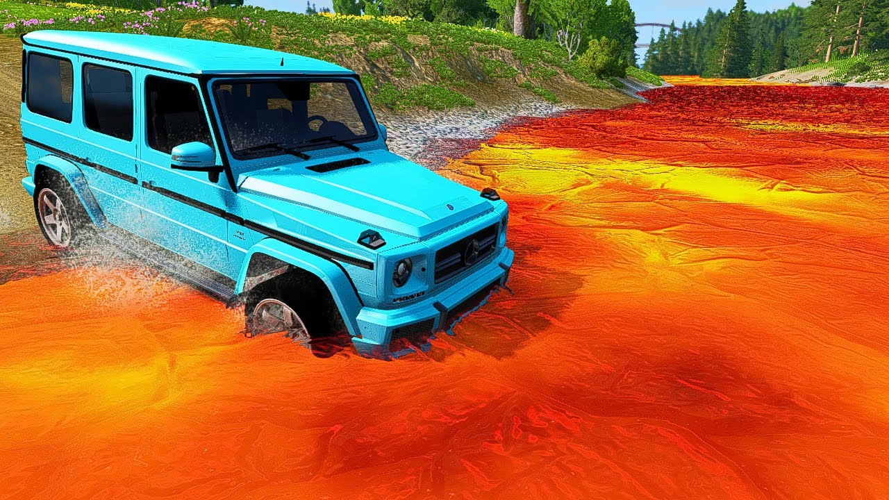Cars vs Lava River - BeamNG.Drive