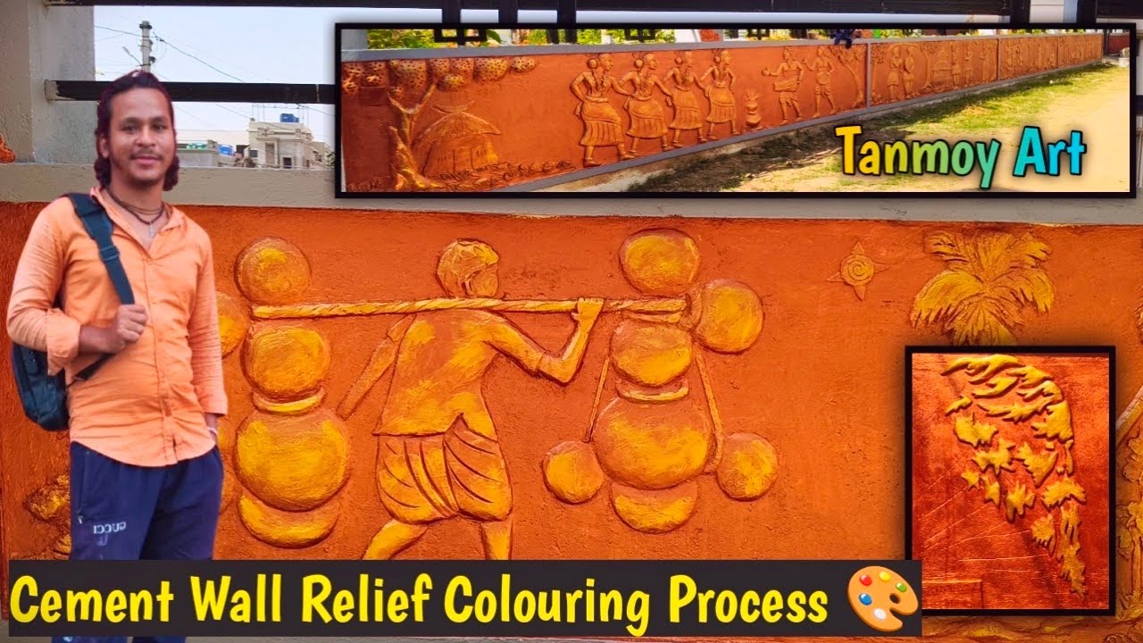 Amazing Cement Wall Relief Colouring Process 🎨 | Village Wall Art | Tanmoy Art