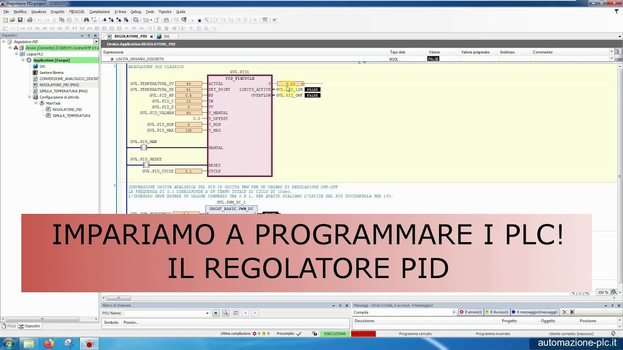 Programmazione PLC: il regolatore PID