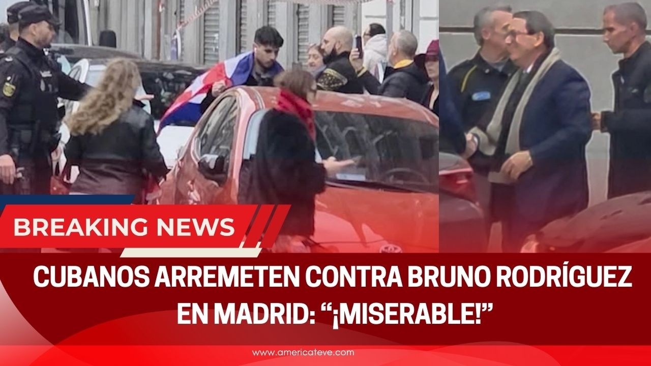 🚨ULTIMA HORA: Cubanos ARREMETEN contra Bruno Rodríguez en Madrid: “¡Miserable!” - America TEVE