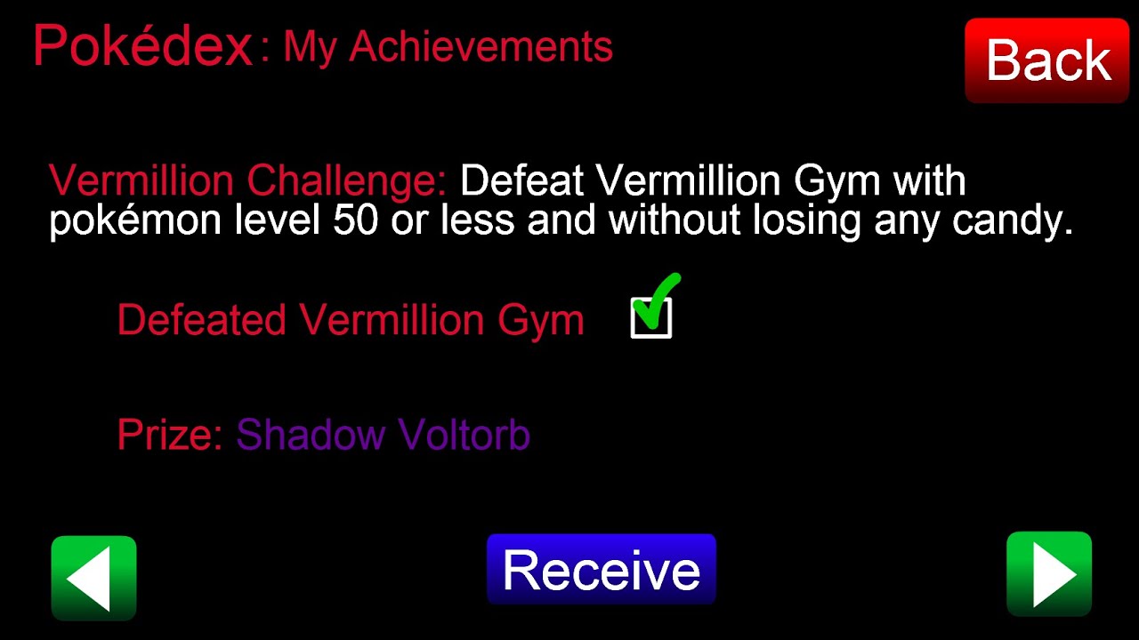 Pok&eacute;mon Tower Defense: Vermillion Gym Achievements