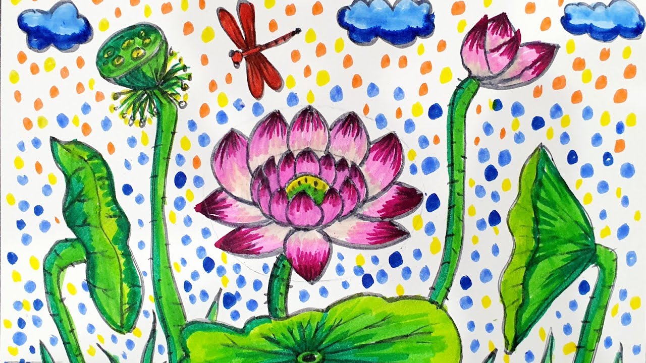 Vẽ hoa, quả| Chủ đề 7| Mĩ thuật lớp 1| Cách vẽ hoa sen đơn giản| Simple ways to draw a lotus flower