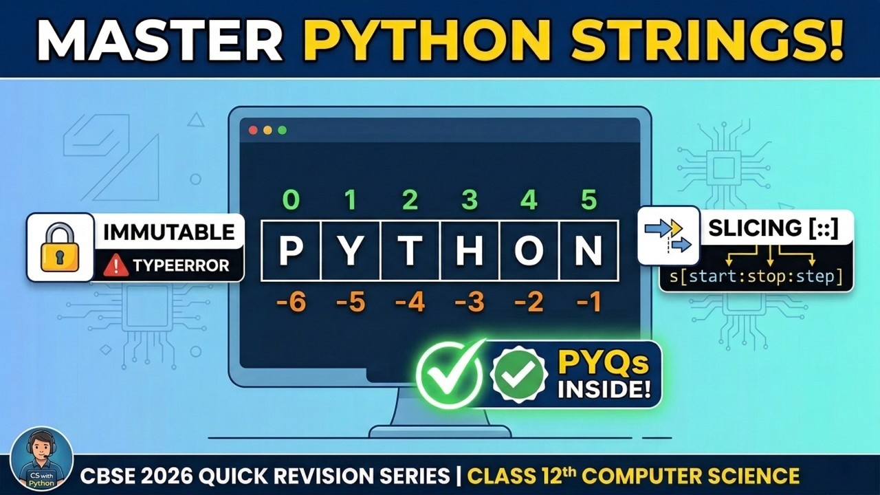 Python Strings with PYQs: Indexing, Slicing & Loops | Class 12 CS Board Exam 2026 Revision